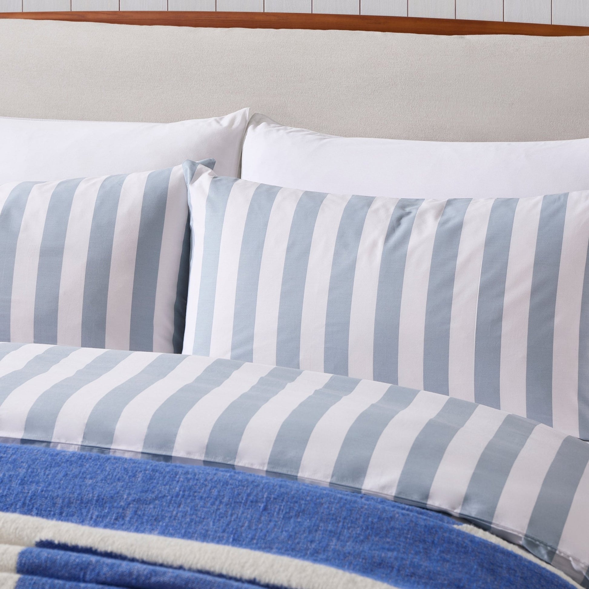 Livia Wide Printed Stripe Duvet Cover & Pillowcase Set - French Blue - DUSK