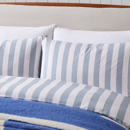 Livia Wide Printed Stripe Duvet Cover & Pillowcase Set - French Blue - DUSK