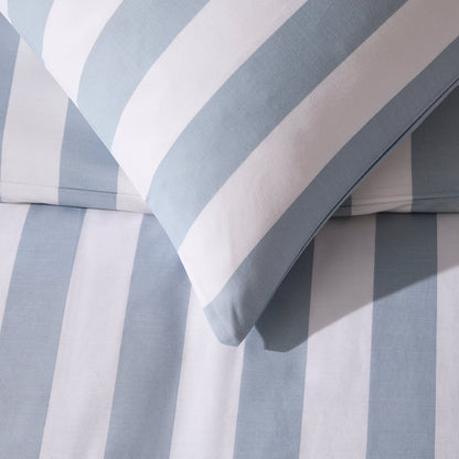 Livia Wide Printed Stripe Duvet Cover & Pillowcase Set - French Blue - DUSK