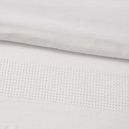 Logan 100% Cotton Waffle Stripe Duvet Cover & Pillowcase Set - White - DUSK