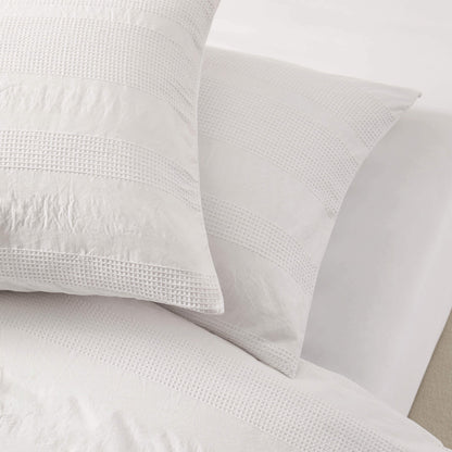 Logan 100% Cotton Waffle Stripe Duvet Cover & Pillowcase Set - White - DUSK