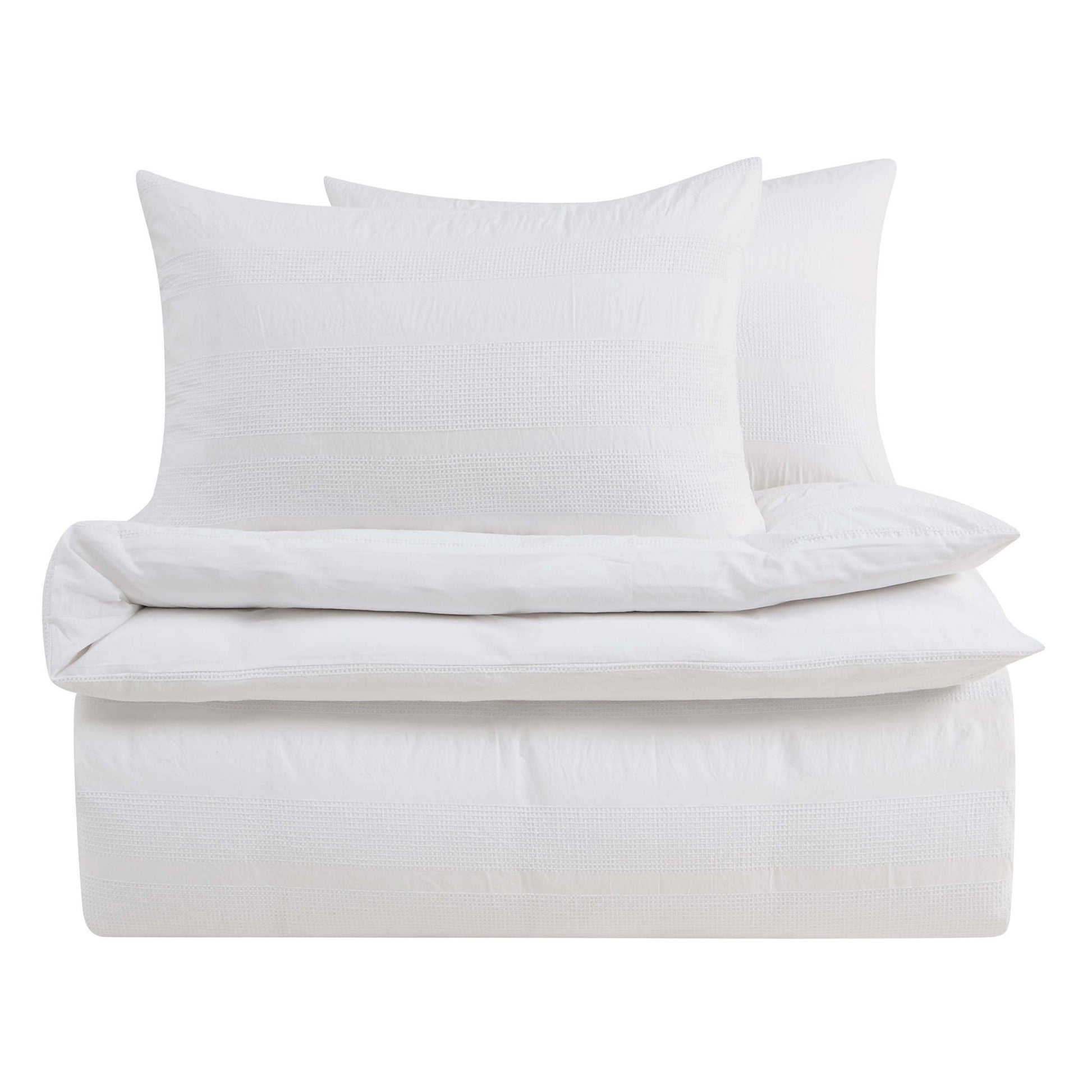 Logan 100% Cotton Waffle Stripe Duvet Cover & Pillowcase Set - White - DUSK