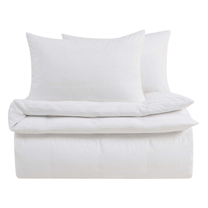 Logan 100% Cotton Waffle Stripe Duvet Cover & Pillowcase Set - White - DUSK