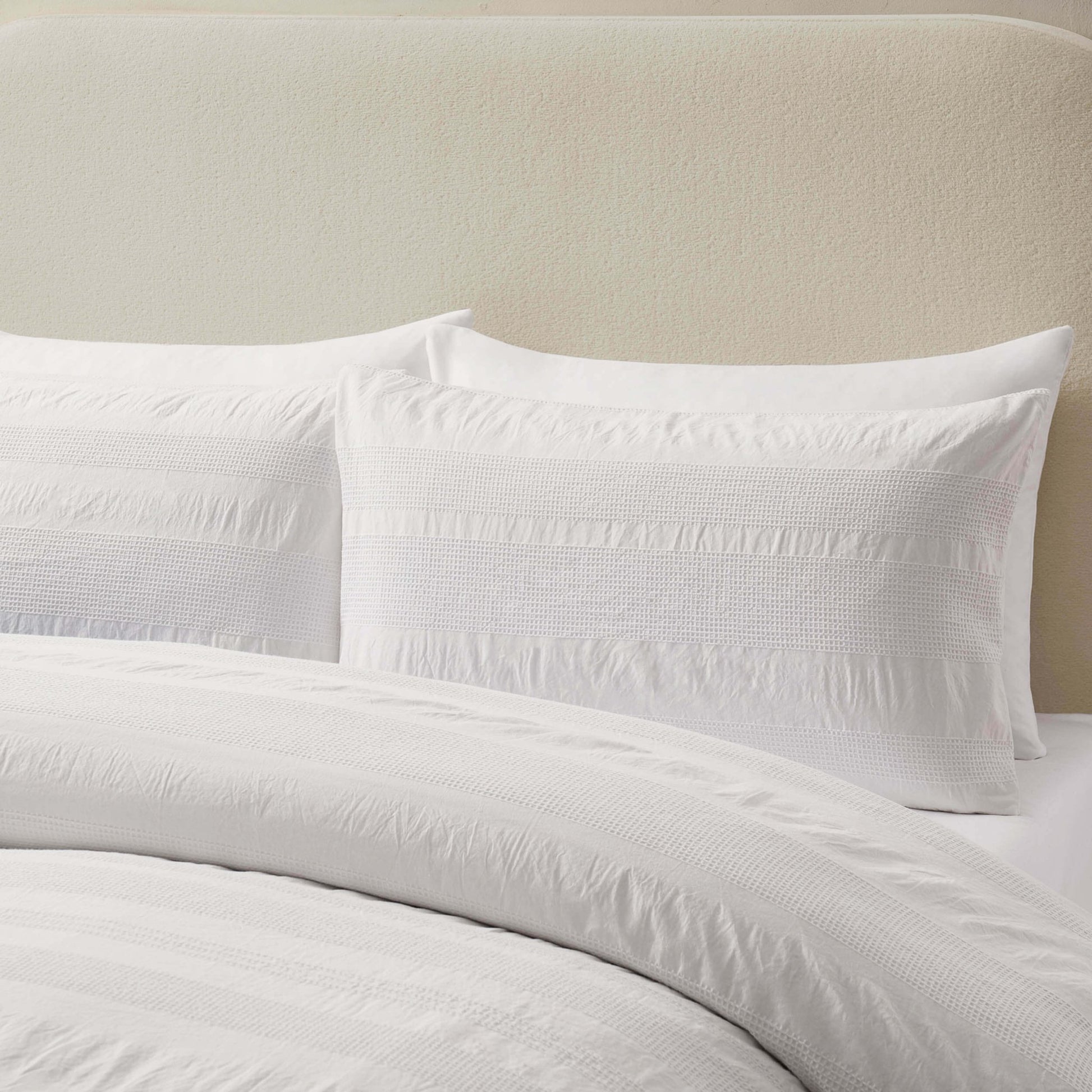 Logan 100% Cotton Waffle Stripe Duvet Cover & Pillowcase Set - White - DUSK