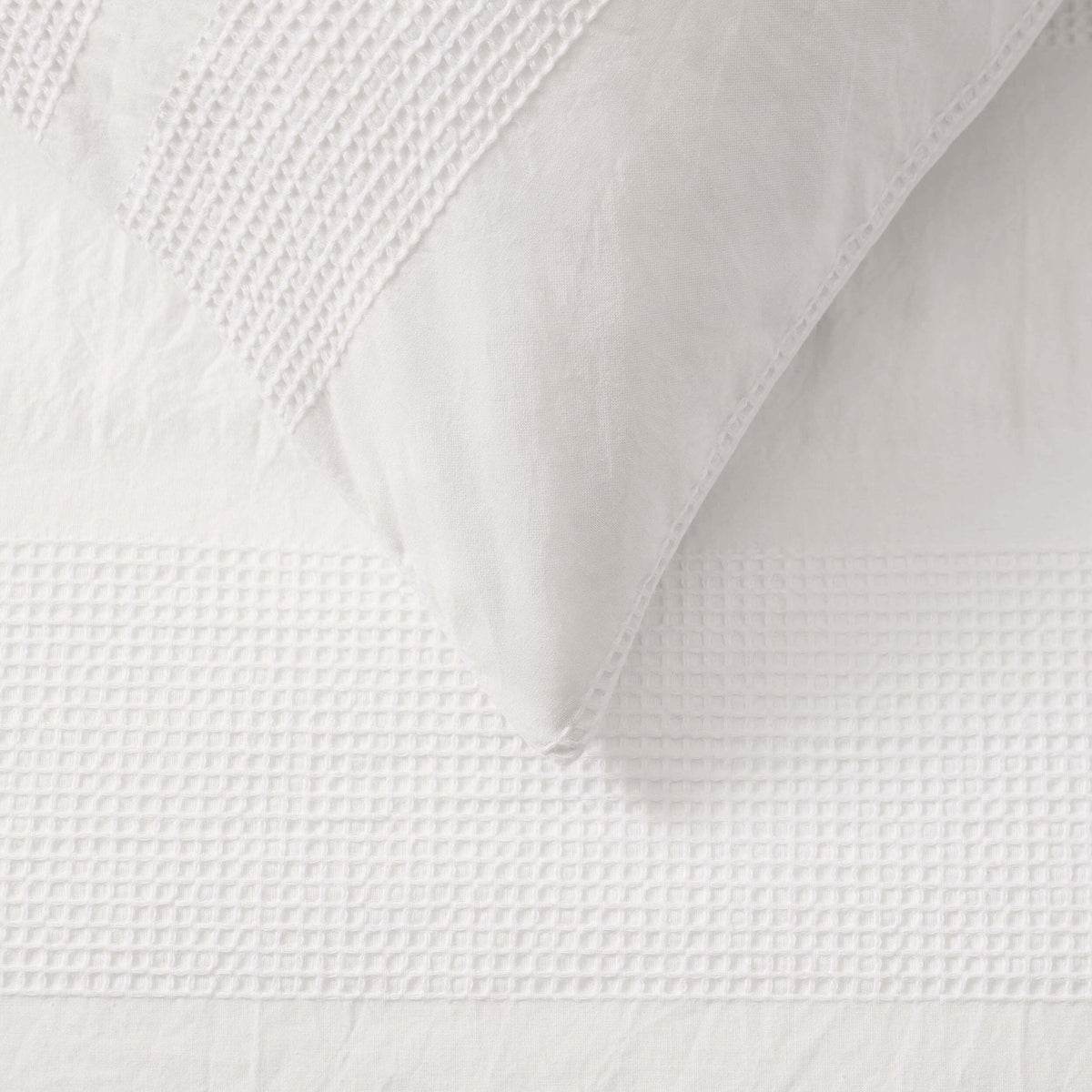Logan 100% Cotton Waffle Stripe Duvet Cover & Pillowcase Set - White - DUSK