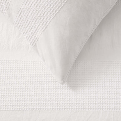 Logan 100% Cotton Waffle Stripe Duvet Cover & Pillowcase Set - White - DUSK