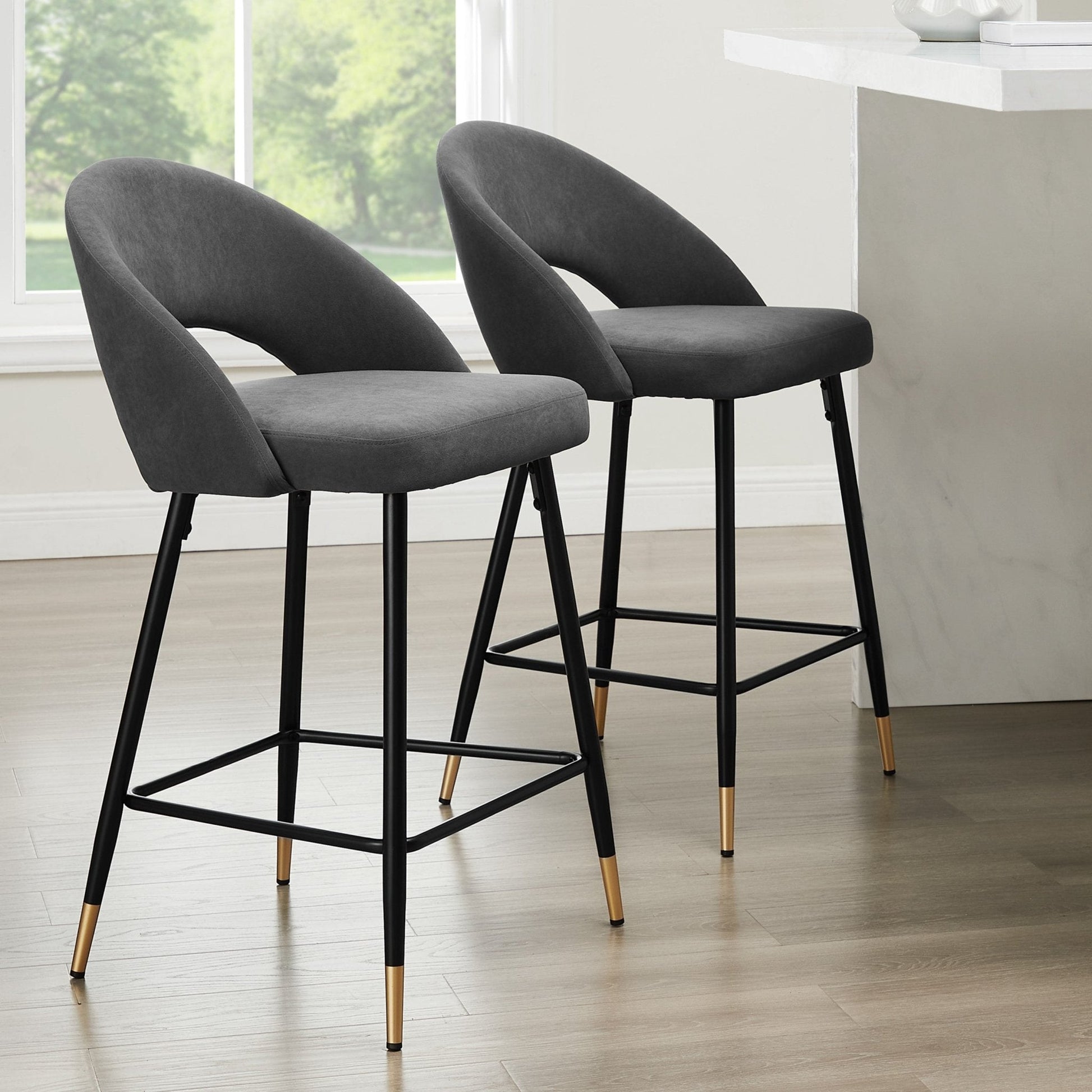 Lola Set of 2 Barstools - Matte Velvet - Grey - DUSK