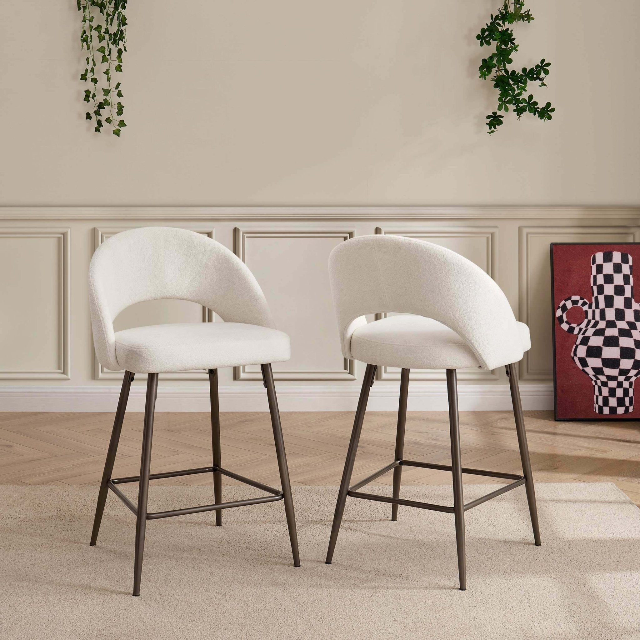 Lola Set of 2 Barstools - Teddy Fabric - DUSK