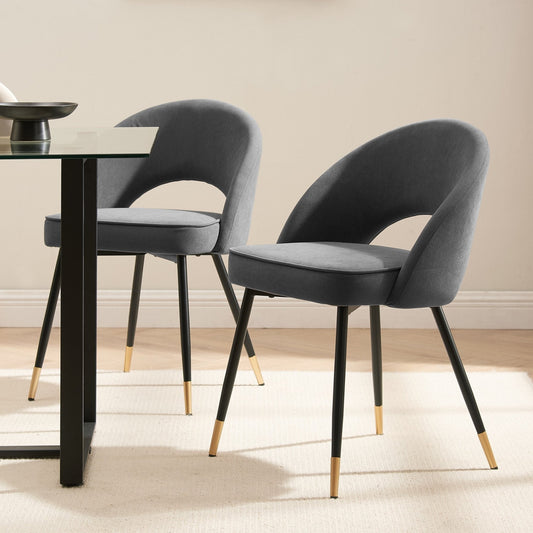 Lola Set of 2 Dining Chairs - Matte Velvet - Grey - DUSK 2048