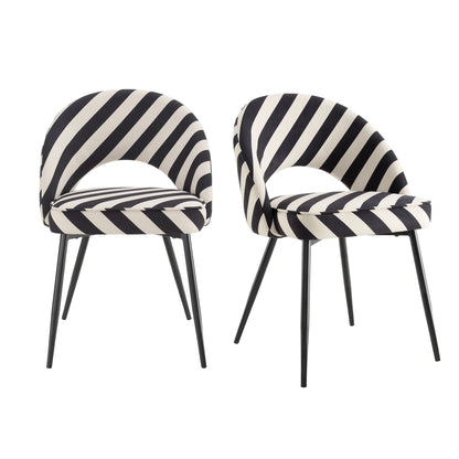 Lola Set of 2 Dining Chairs - Mono Stripe - DUSK