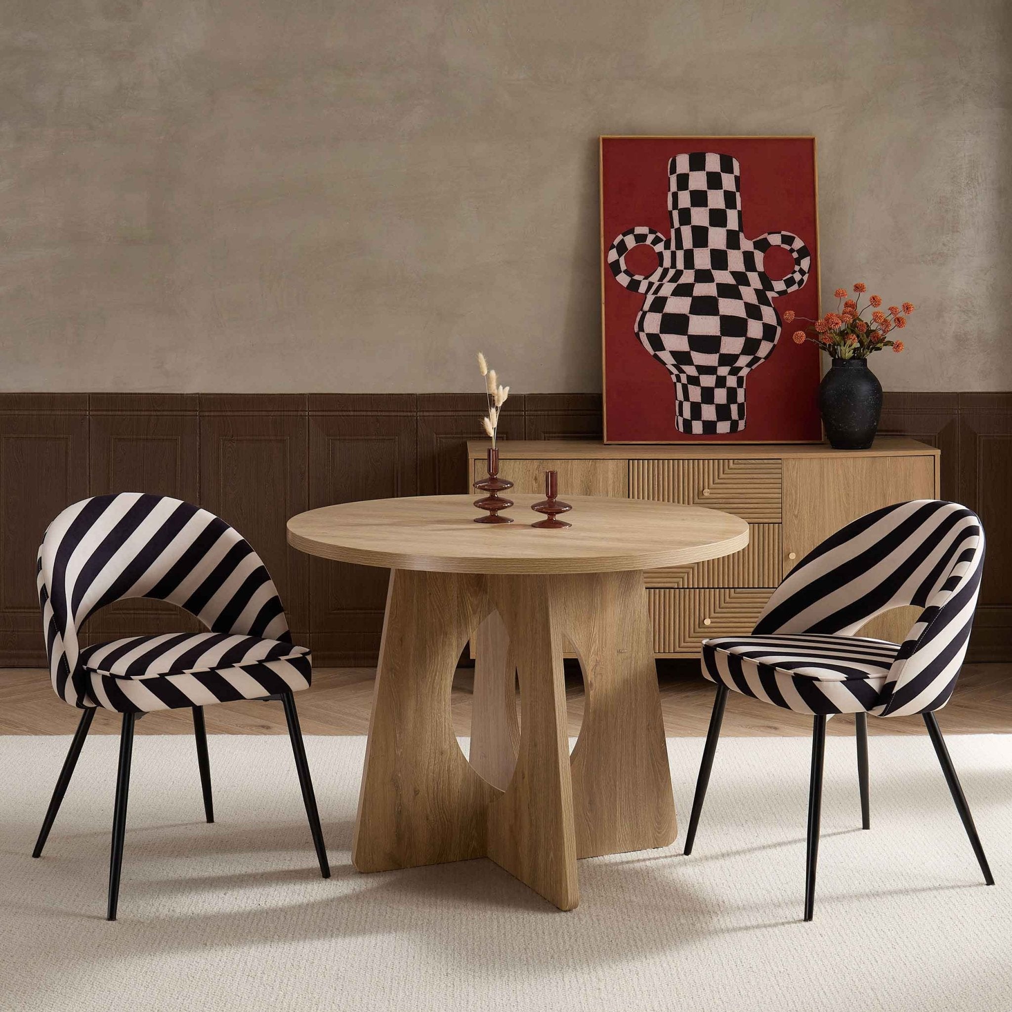 Lola Set of 2 Dining Chairs - Mono Stripe - DUSK