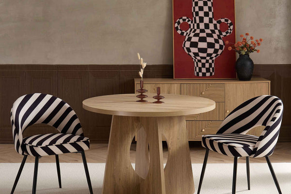 Lola Set of 2 Dining Chairs - Mono Stripe - DUSK