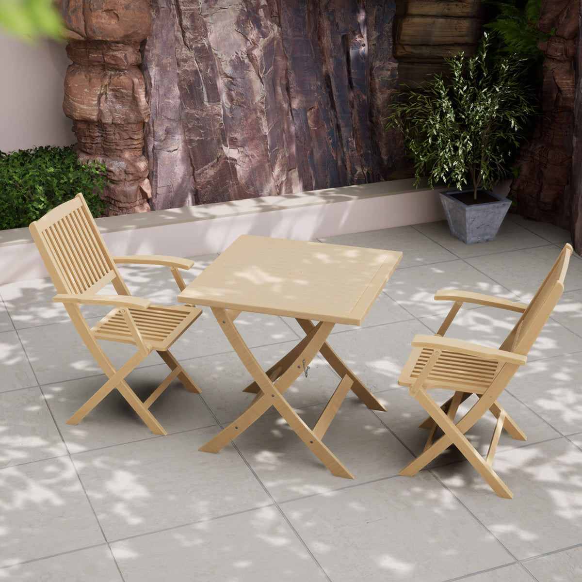 London Outdoor 2 Seater Square Folding Bistro Set - Natural - DUSK