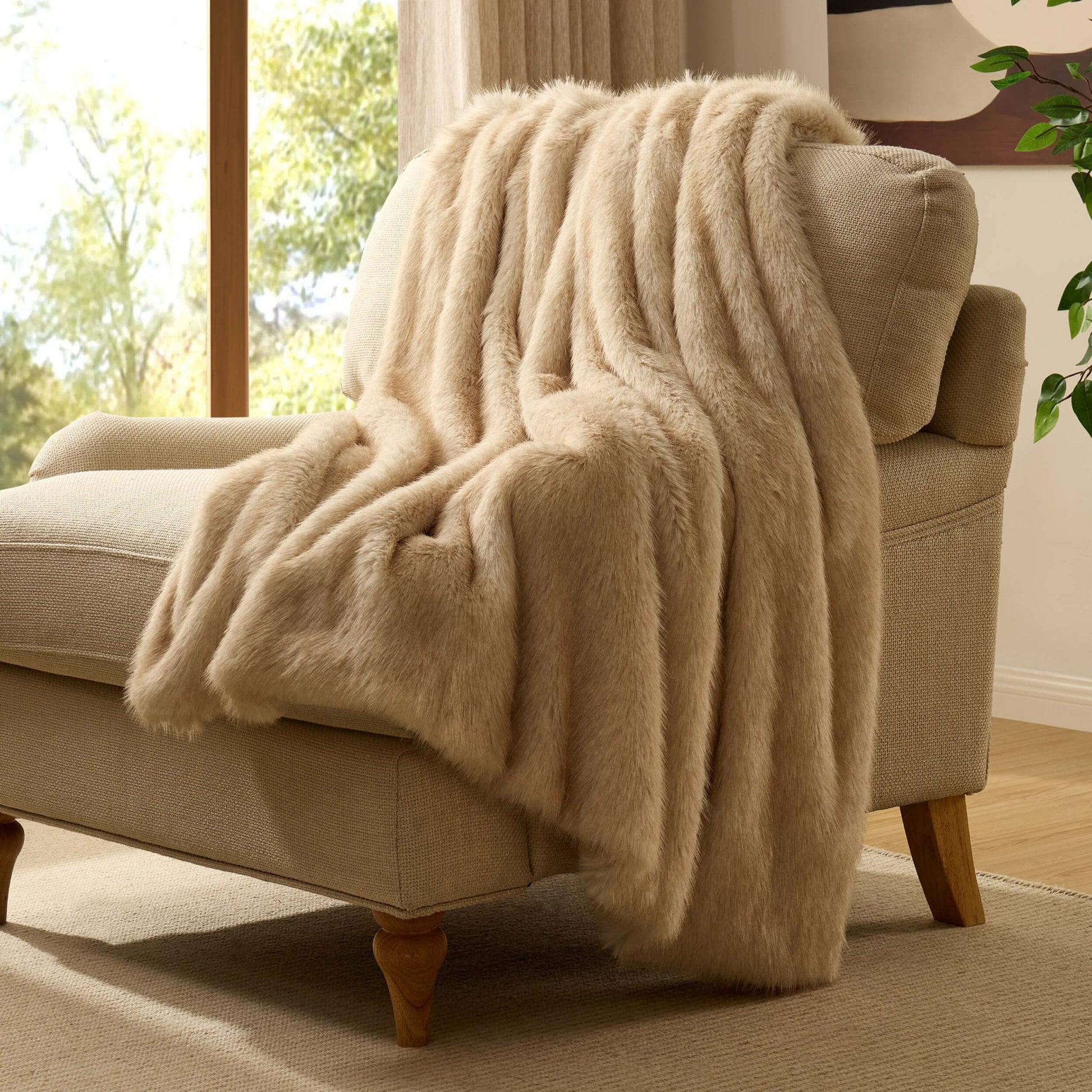 Long Faux Fur Sofa Throw - Natural - DUSK