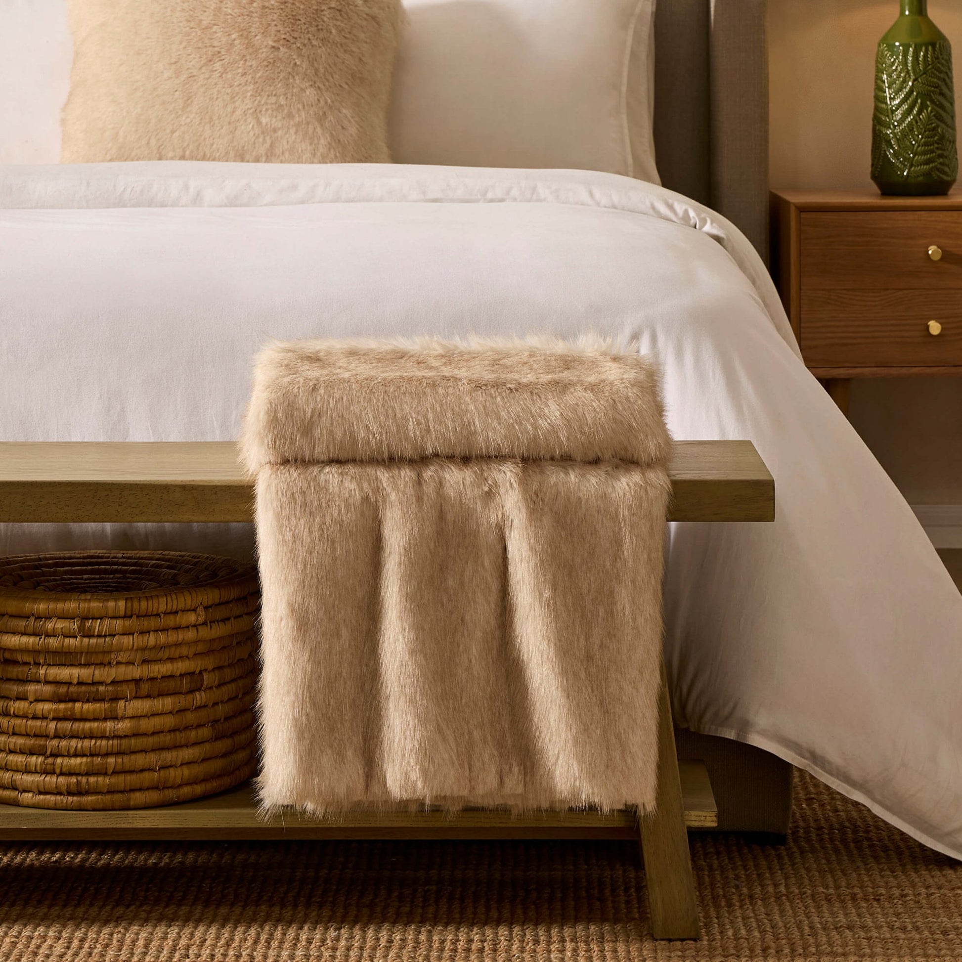 Long Faux Fur Throw - Natural - DUSK