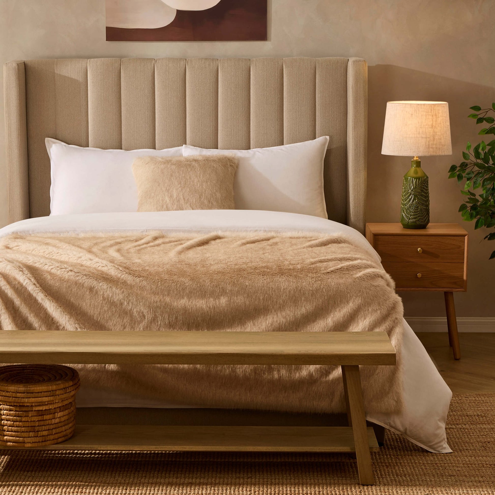 Long Faux Fur Throw - Natural - DUSK