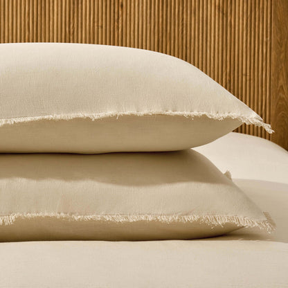 Lora Linen Blend Frayed Edge Duvet Cover & Pillowcase Set - Natural - DUSK