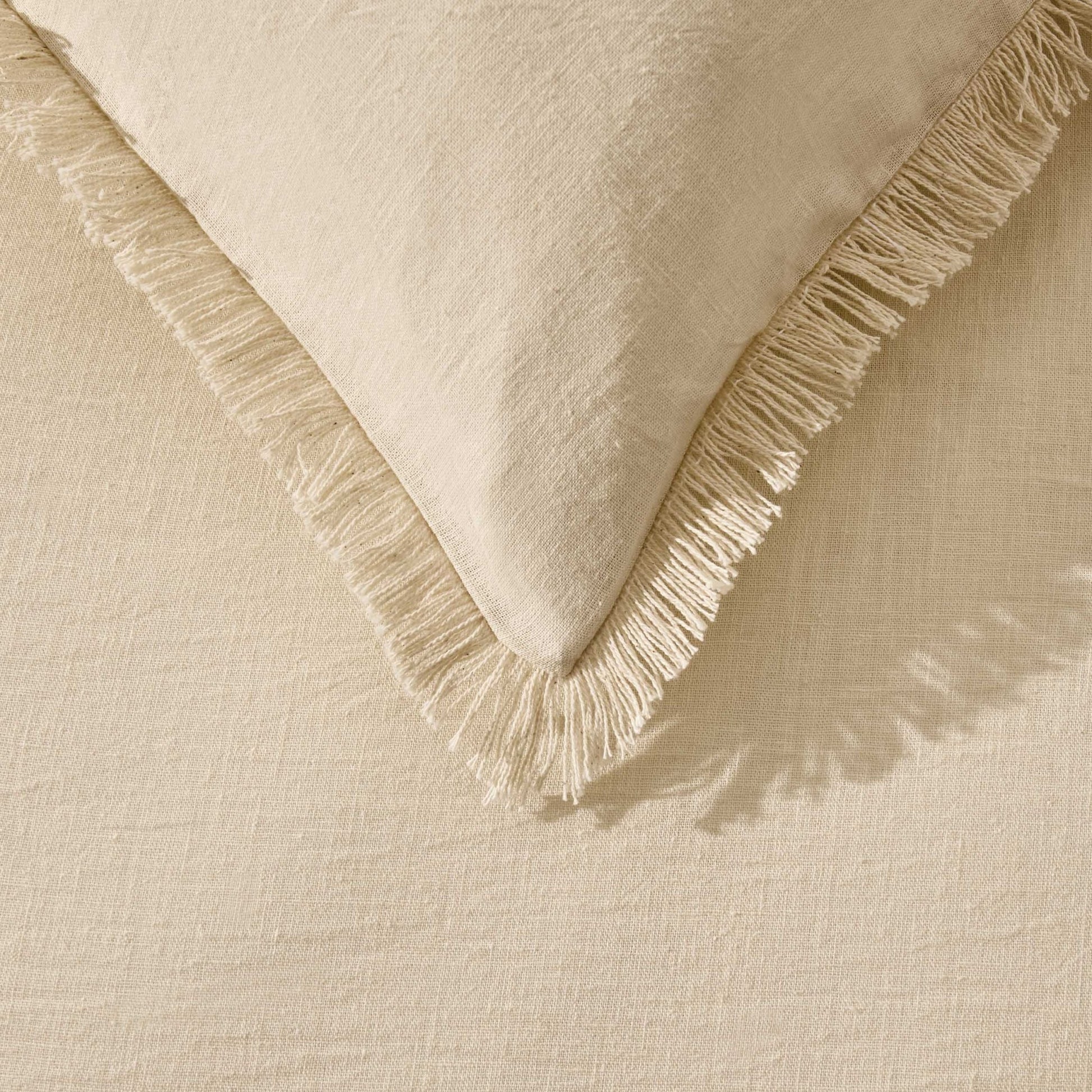 Lora Linen Blend Frayed Edge Duvet Cover & Pillowcase Set - Natural - DUSK