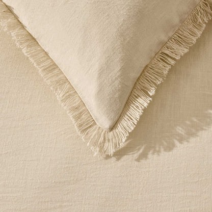 Lora Linen Blend Frayed Edge Duvet Cover & Pillowcase Set - Natural - DUSK
