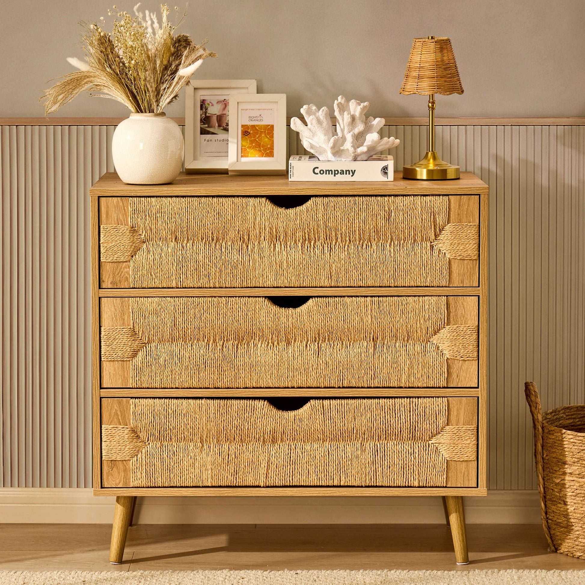 Lottie Woven 3 Drawer Chest - Light Wood - DUSK