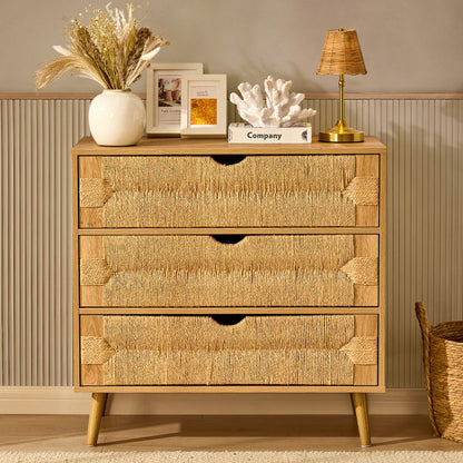Lottie Woven 3 Drawer Chest - Light Wood - DUSK