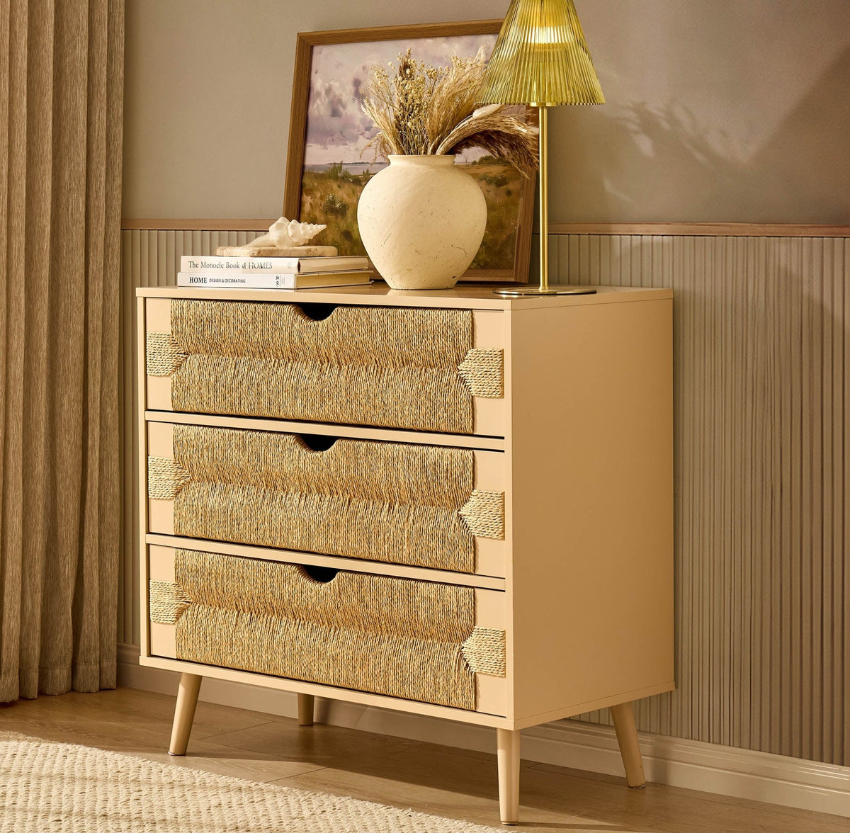 Lottie Woven 3 Drawer Chest - Sand - DUSK