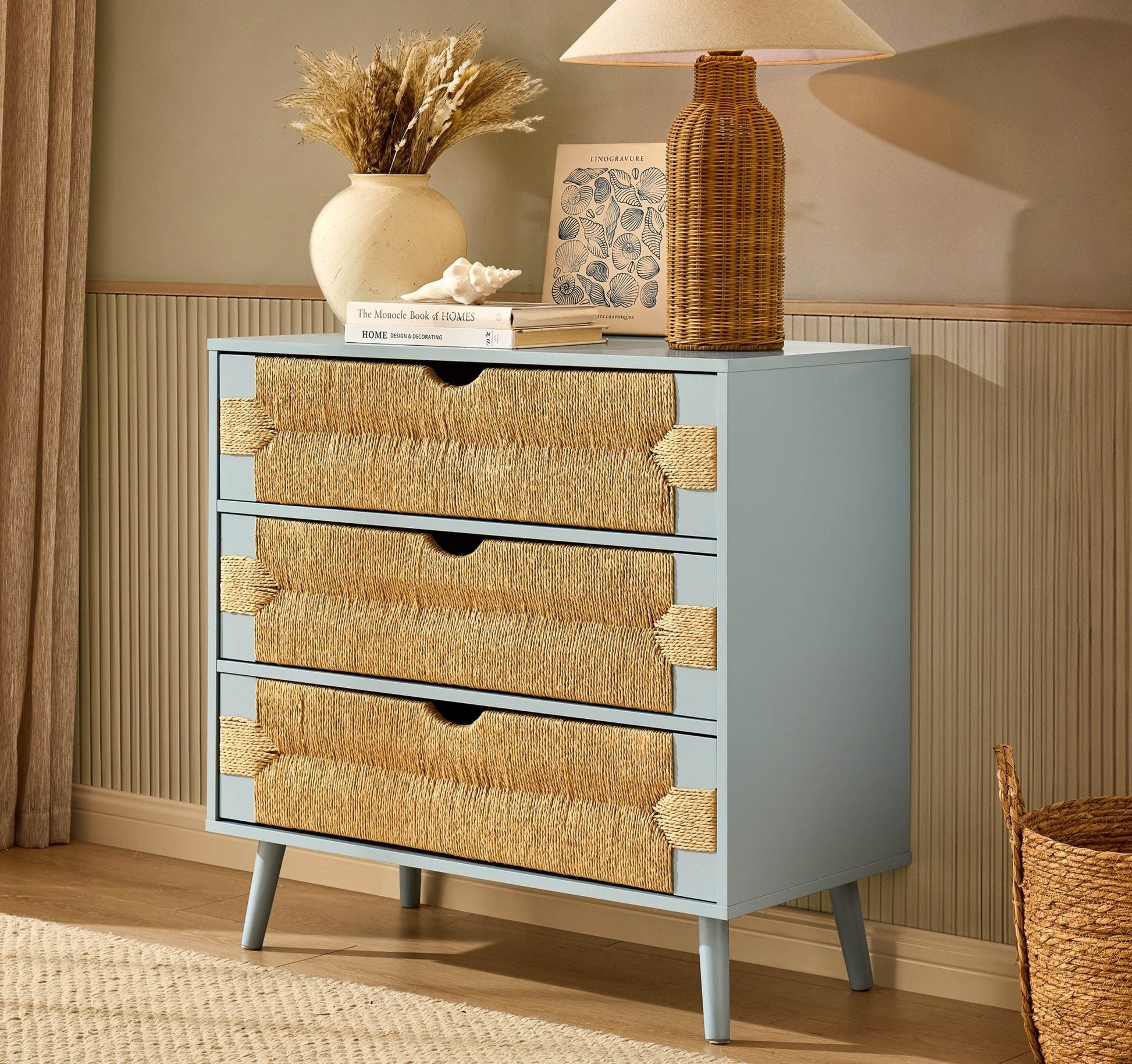 Lottie Woven 3 Drawer Chest - Sky Blue - DUSK