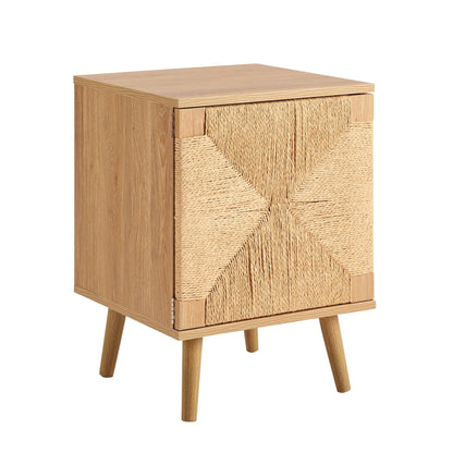 Lottie Woven Bedside Table with Door - Light Wood - DUSK