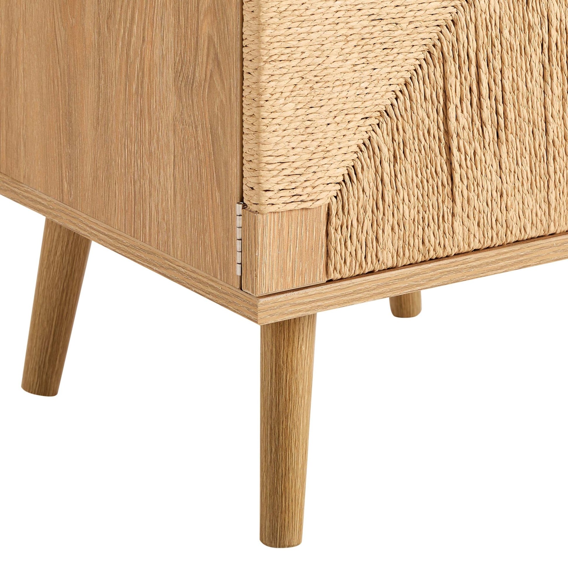 Lottie Woven Bedside Table with Door - Light Wood - DUSK