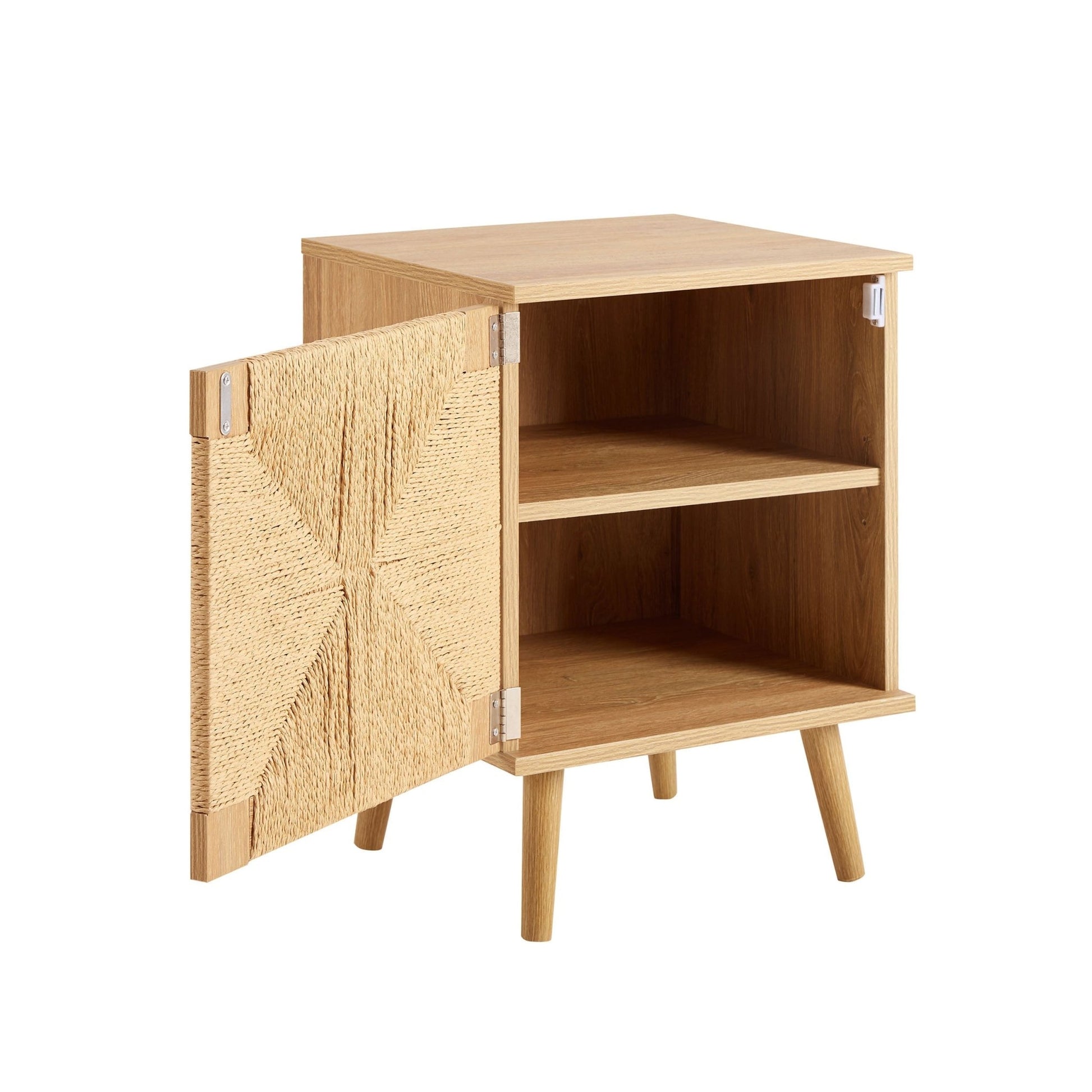 Lottie Woven Bedside Table with Door - Light Wood - DUSK