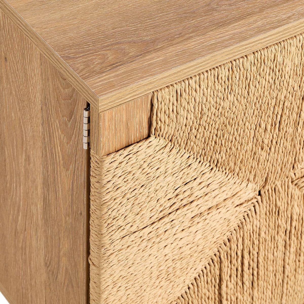 Lottie Woven Bedside Table with Door - Light Wood - DUSK