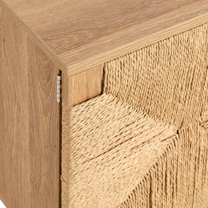 Lottie Woven Bedside Table with Door - Light Wood - DUSK