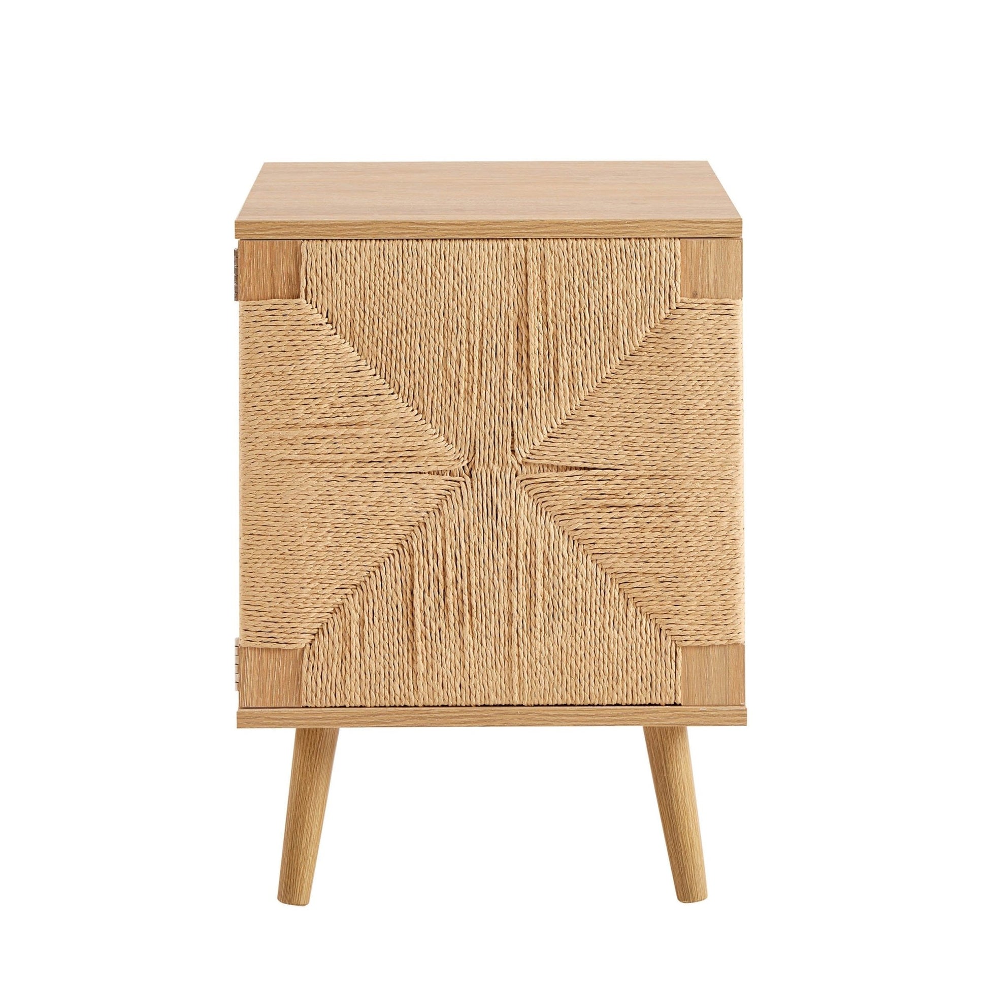 Lottie Woven Bedside Table with Door - Light Wood - DUSK