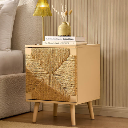 Lottie Woven Bedside Table with Door - Sand - DUSK