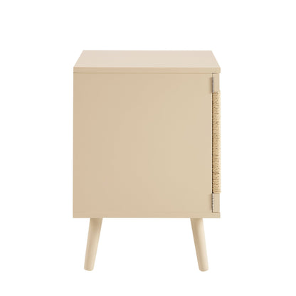 Lottie Woven Bedside Table with Door - Sand - DUSK