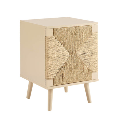 Lottie Woven Bedside Table with Door - Sand - DUSK