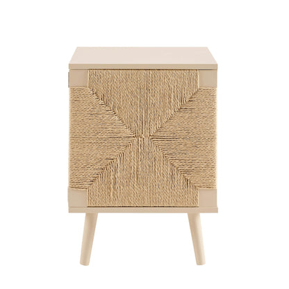 Lottie Woven Bedside Table with Door - Sand - DUSK