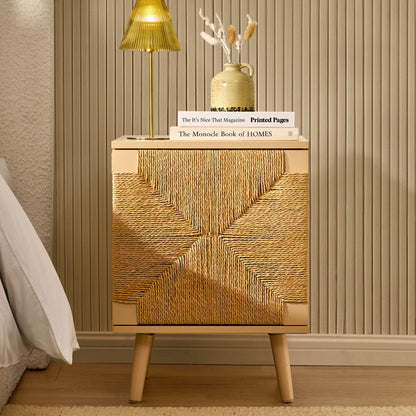 Lottie Woven Bedside Table with Door - Sand - DUSK
