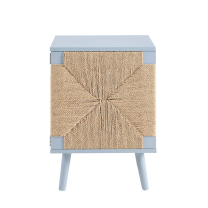 Lottie Woven Bedside Table with Door - Sky Blue - DUSK