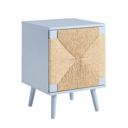 Lottie Woven Bedside Table with Door - Sky Blue - DUSK