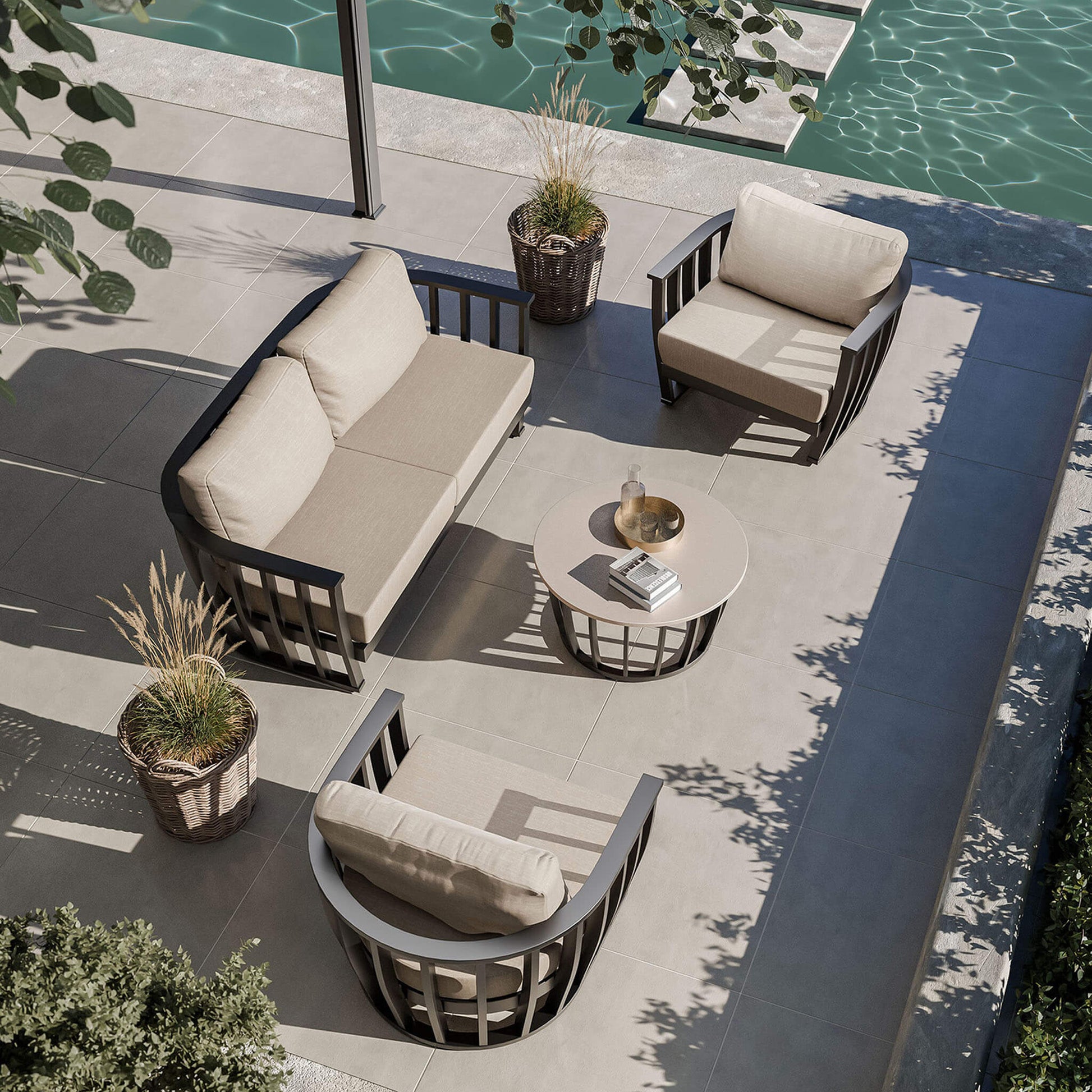 Lucca Outdoor 5 Seater Lounge Set with Coffee Table - Black - DUSK