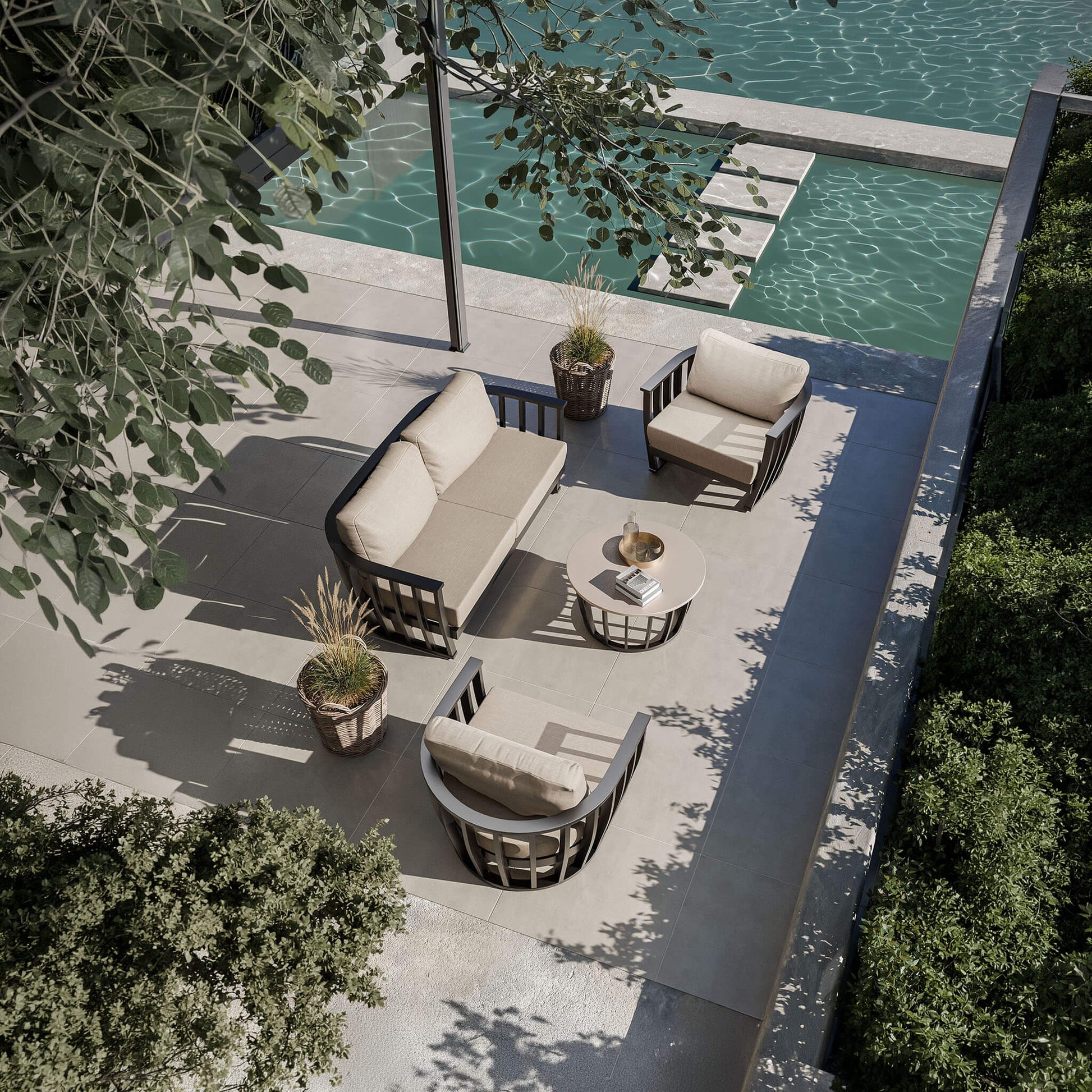 Lucca Outdoor 5 Seater Lounge Set with Coffee Table - Black - DUSK