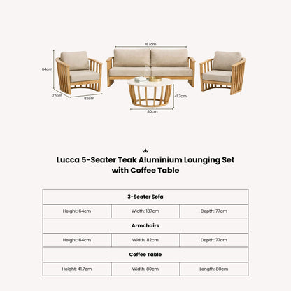 Lucca Outdoor 5 Seater Lounge Set with Coffee Table - Brown - DUSK