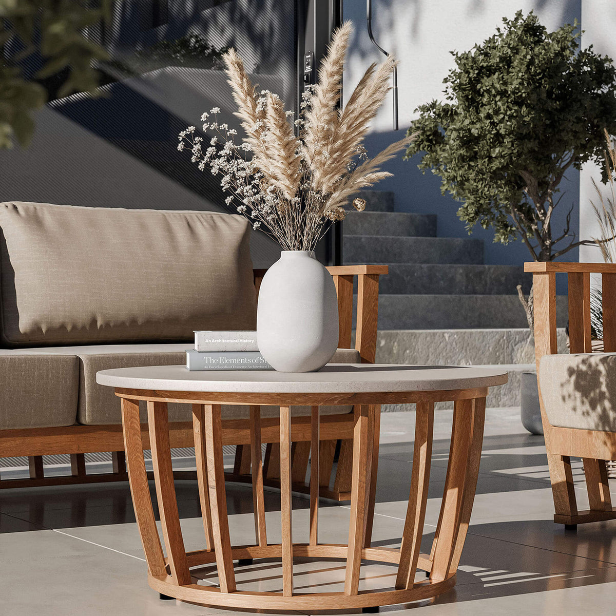 Lucca Outdoor 5 Seater Lounge Set with Coffee Table - Brown - DUSK