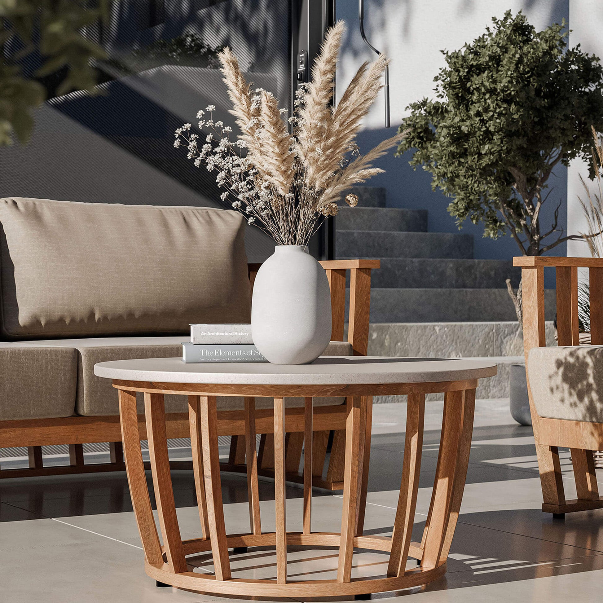 Lucca Outdoor 5 Seater Lounge Set with Coffee Table - Brown - DUSK
