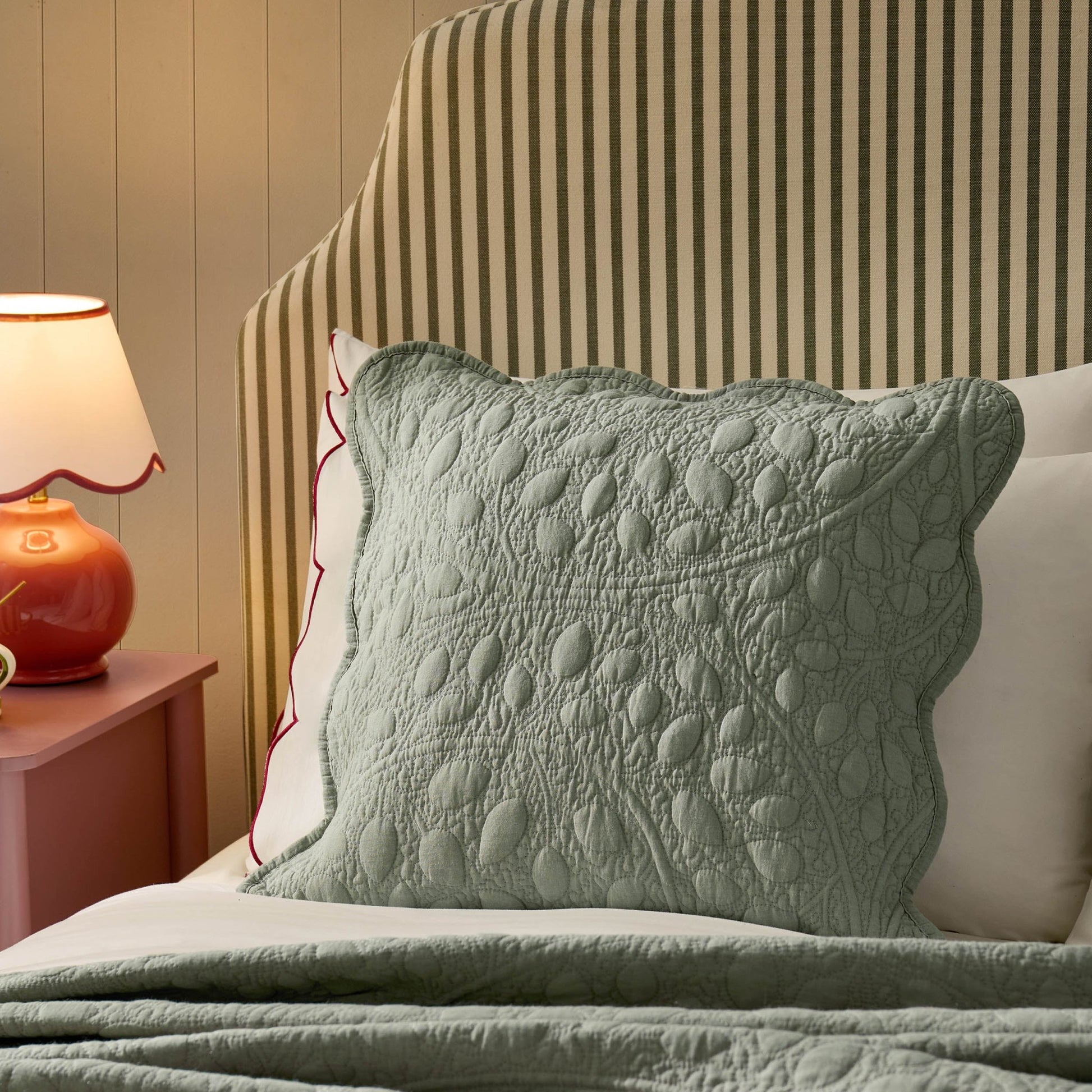 Lucerne Scallop Matelasse Cushion Cover - Forest Green - DUSK