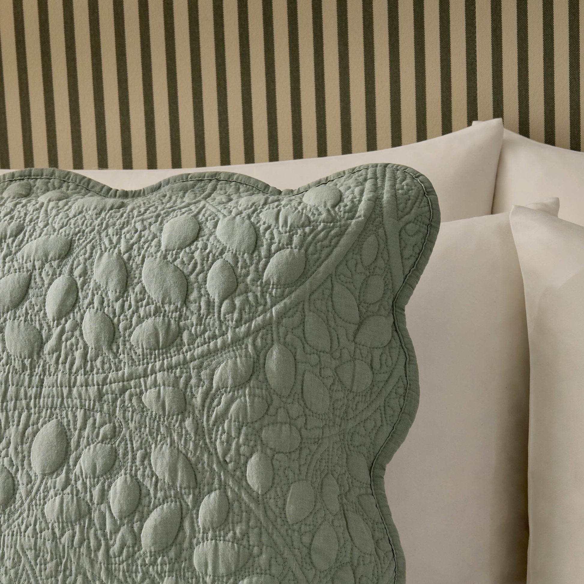 Lucerne Scallop Matelasse Cushion Cover - Forest Green - DUSK