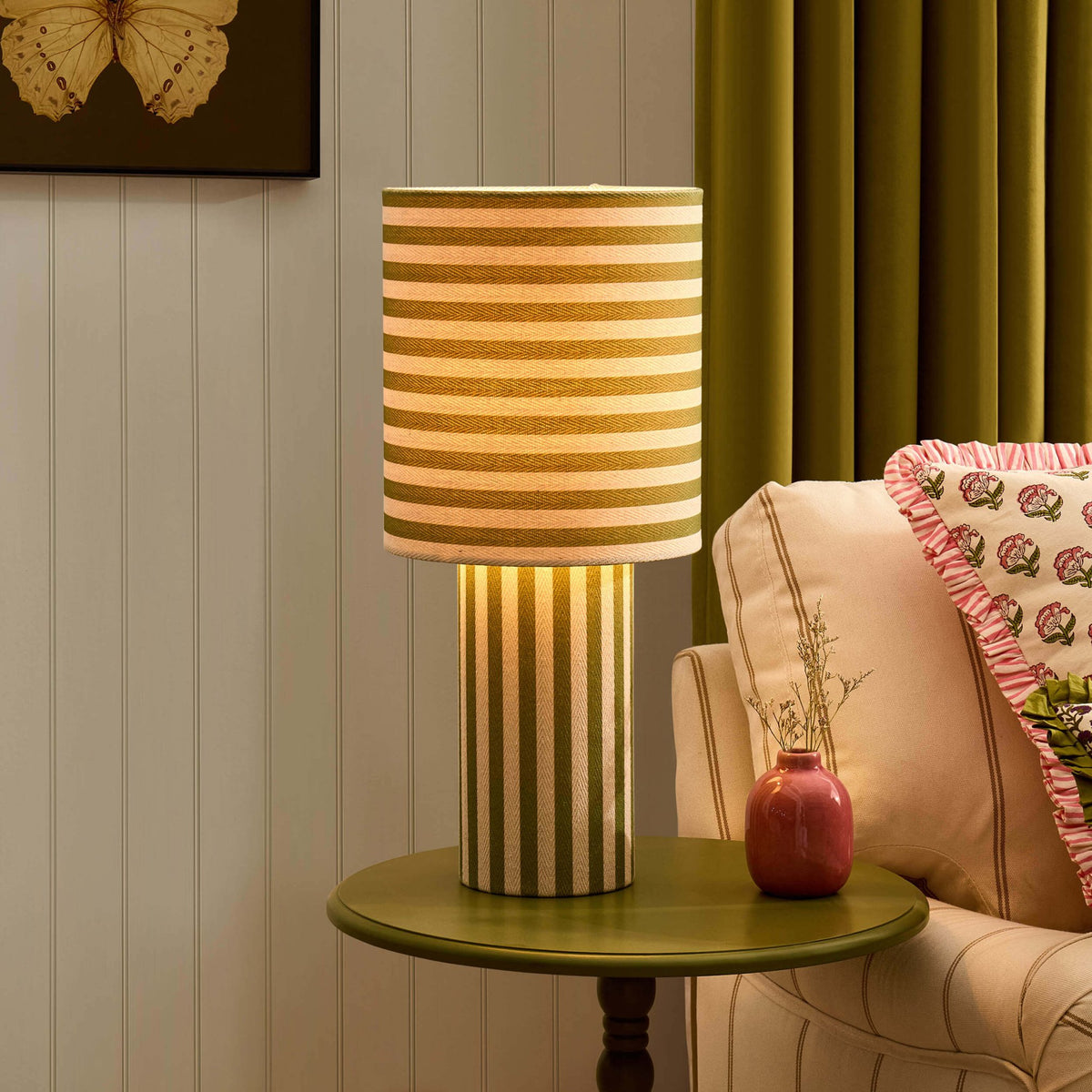 Lucia Striped Table Lamp - Green - DUSK
