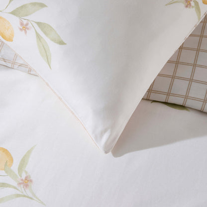 Lucie Lemon & Check Reversible Duvet Cover & Pillowcase Set - Multicoloured - DUSK