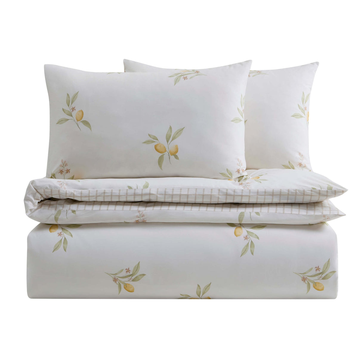 Lucie Lemon & Check Reversible Duvet Cover & Pillowcase Set - Multicoloured - DUSK